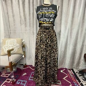 Leopard Print  Maxi Skirt Tie Waist Floaty NWOT